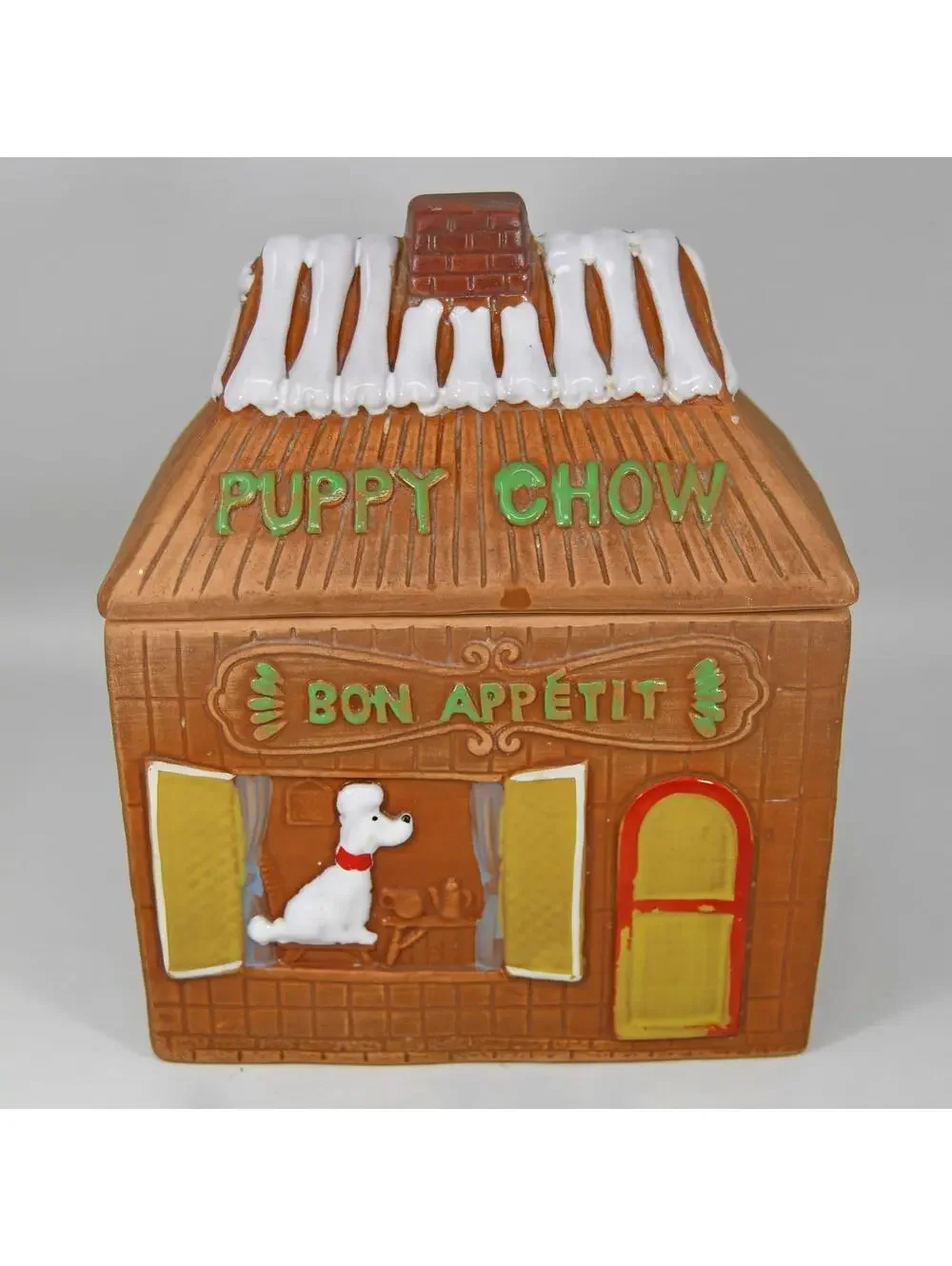Vintage Shafford Puppy Chow Bon Appetit House Dog Cookie Treat Jar Ceramic Japan